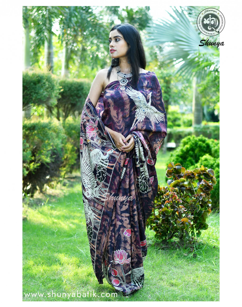 Hand Batik On Murshidabad Silk Saree SN20228897