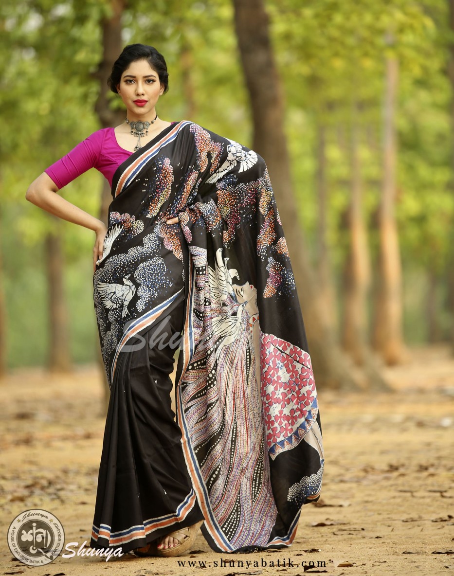 Buy 3stones Women's Handwoven Hand Batik Pure Silk Saree and Blouse Piece  with Silk Mark (GCD43_Brown) at Amazon.in